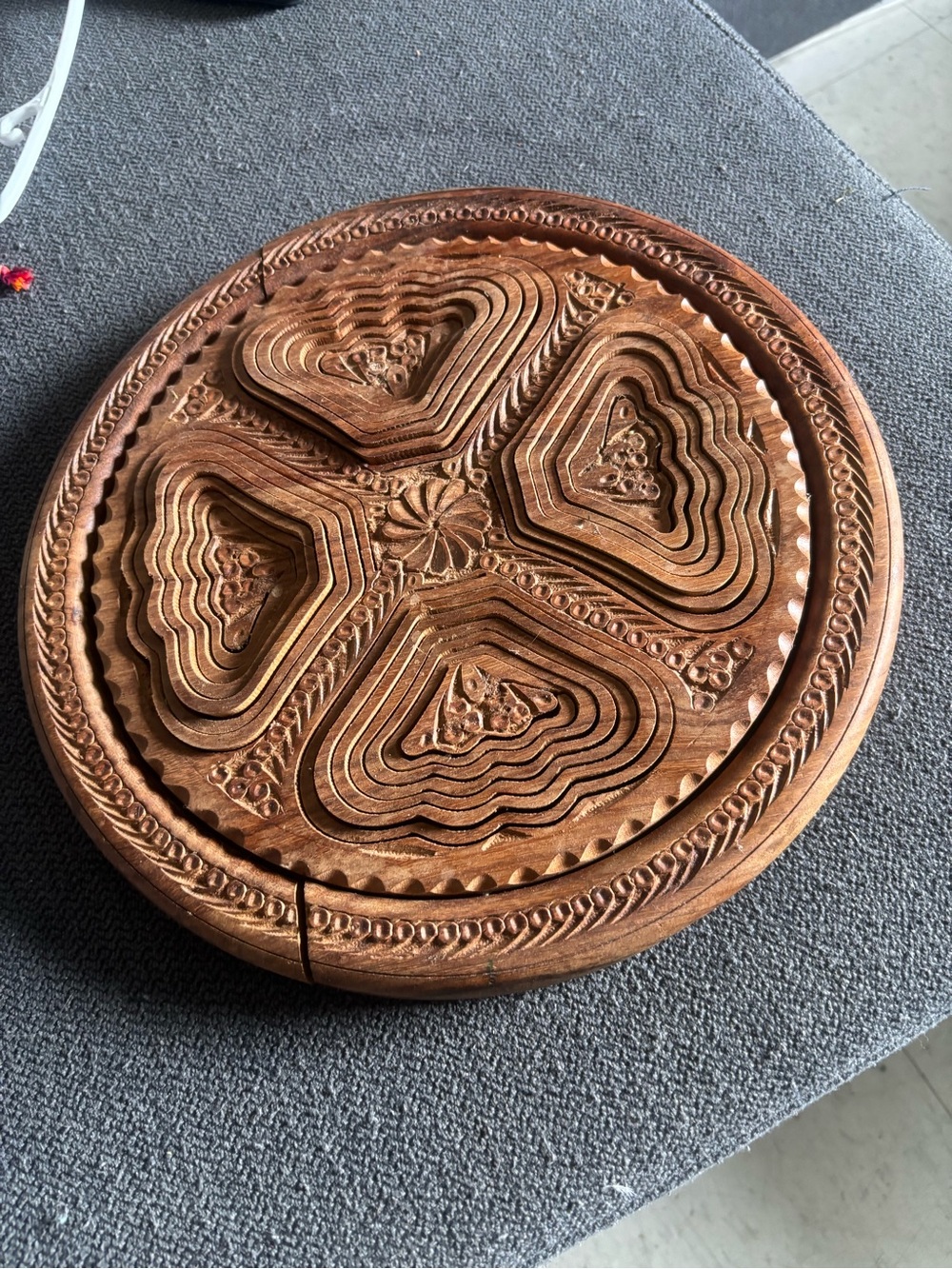 Hand-Carved Wooden Collapsible Fruit Basket / Trivet